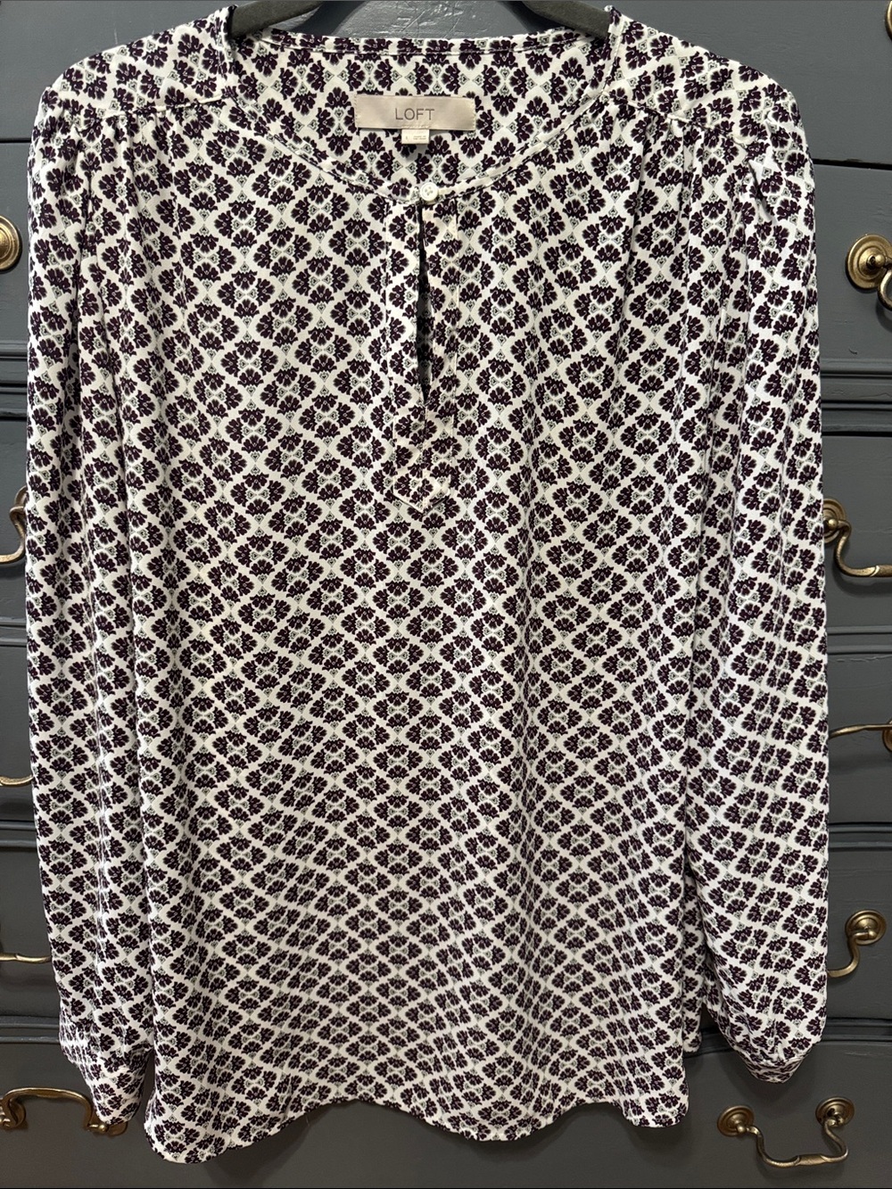 LOFT White and Dark Purple Printed Women's Skirt